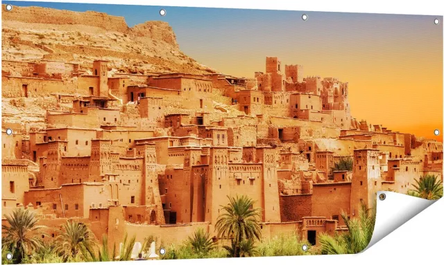 Gards Tuinposter Kasbah Ait Ben Haddou Stad in Marokko - 140x70 cm - Tuindoek - Tuindecoratie - Wanddecoratie buiten - Tuinschilderij Multikleur