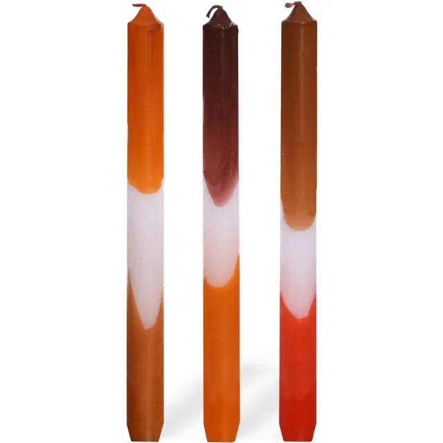 comforder Dip Dye Dinerkaarsen Set van 3 - h.24 cm Oranje - Bruin