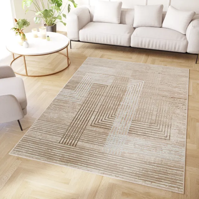 Tapiso Crystal Vloerkleed Beige Bruin Lijnen 3D Effect Tapijt Maat- 200x300 Bruin 3