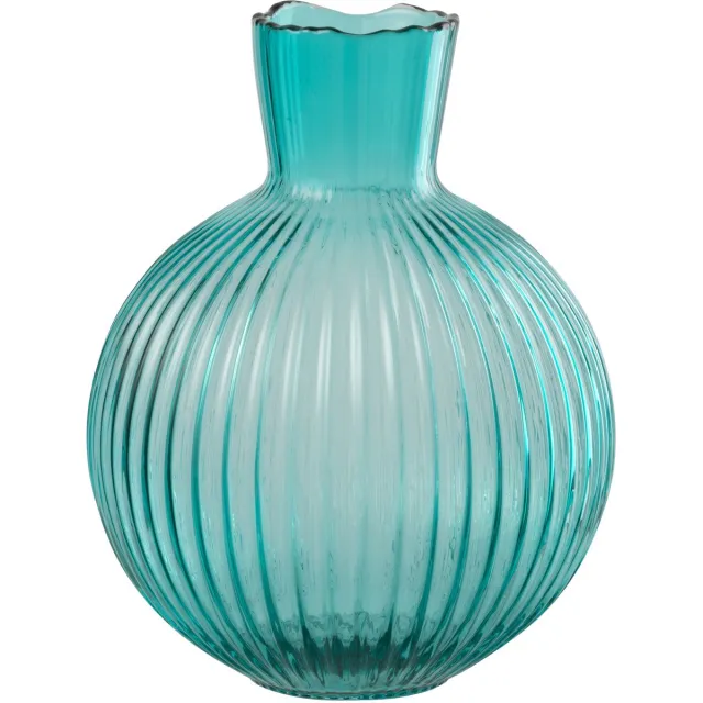 J-Line vaas Bal Geribbeld - glas - turkoois - small Blauw