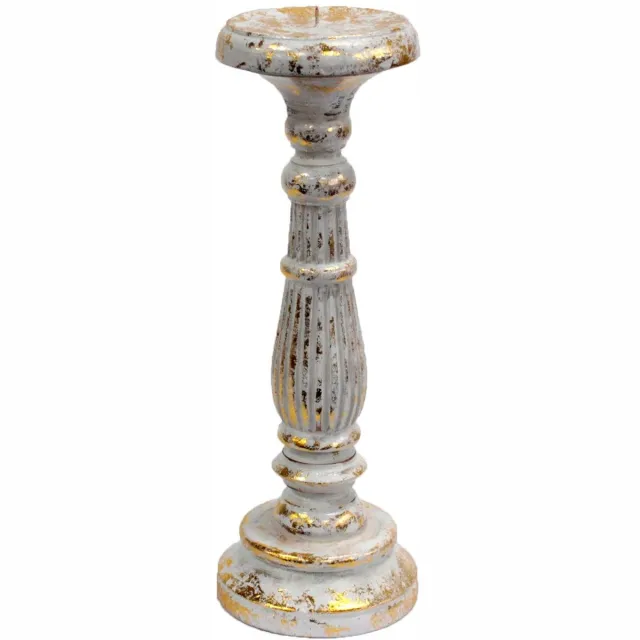 Ancient Wisdom Vintage Kandelaar - Wit & Goud - Kaars Houder - 34cm Hoog