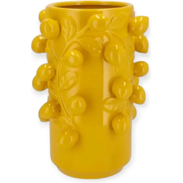 DK design Daan Kromhout - Bloempot - Vaas - Cilinder - Pot - Geel - Citroen - Fruit - Lemon - 21x31 cm - Keramiek een kleur geel