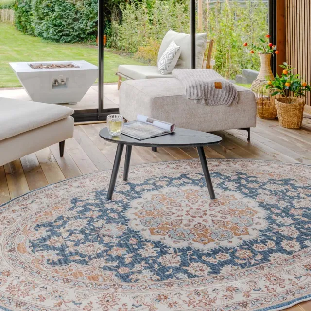 Heritaged Vintage buitenkleed ovaal - Valenca Nova goud/blauw 200x290