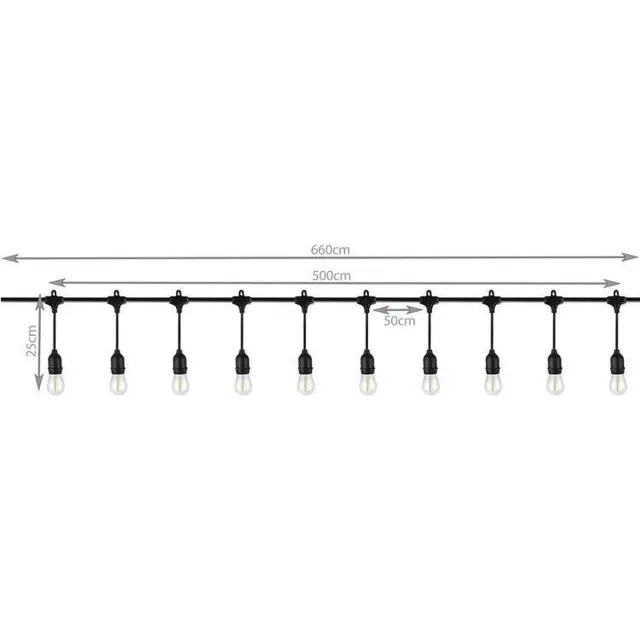 ABC-Led Prikkabel met hanglampen - 5 meter - 10 lampen - Warm wit - 24V