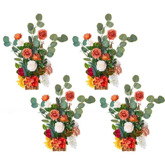 Vevor Kunstbloemstukken, 4 stuks, 450x250x250 mm Kunstbloemdecoraties, Oranje Bloemstukken voor Bruiloften, Ceremonies, Feesten, Tafel- en Huisdecoratie