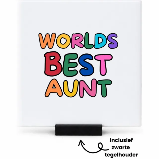 Hacebo World's best aunt tegeltje met tegelhouder - Tante - beste tante - tegeltjes met tekst - verjaardagscadeau - cadeau voor tante - gift - kado - spreuktegels - 10.8x10.8 CM Wit