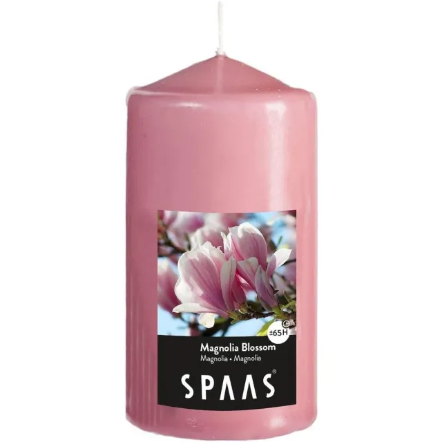 Spaas Geurkaars Cilinder 80x150mm - Magnolia Bloesem, 65u Brandduur Lichtroze