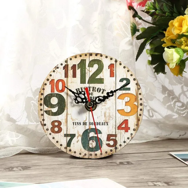Ausla Wandklok Retro Rustiek 12 cm Landelijke Stijl Klokken Decoratieve Houten Keukenklok Gemakkelijk Afleesbaar voor Woonkamer Slaapkamer Boerderij, Woonkamer (#3)