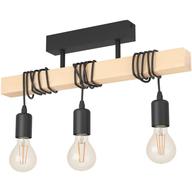 EGLO Townshend Plafondlamp - E27 - 55 cm - Zwart/Bruin - FSC Hout