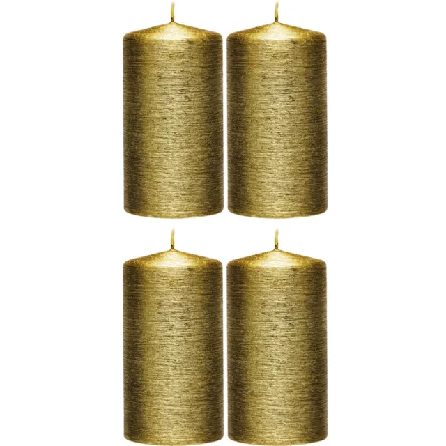 Enlightening Candles Cilinderkaars - 4x - stompkaars - goud - 7 x 13 cm - 25 branduren - sfeerkaarsen - kaarsen - Woondecoraties Goudkleurig