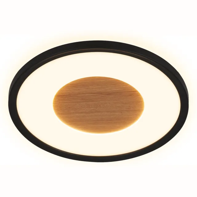 Briloner Sufit Wood - LED Plafonniére - plafondlamp met houtdecor - met indirect licht - warm wit licht - Ø29 x 3 cm - zwart