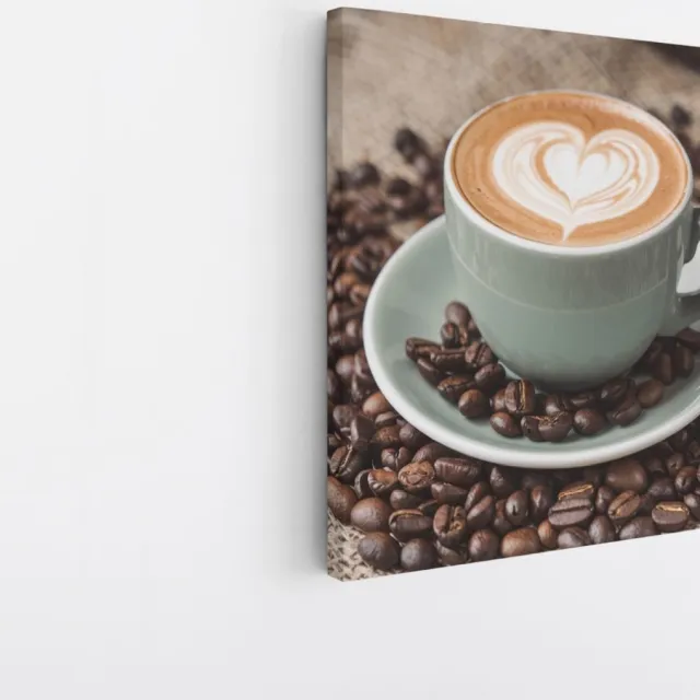 Saammp Canvas Schilderij - Kopje Koffie- Capuccino - 30x30 - Foto op canvas - Wanddecoratie - Muurdecoratie keuken - Slaapkamer decoratie - Canvas Print Multicolor