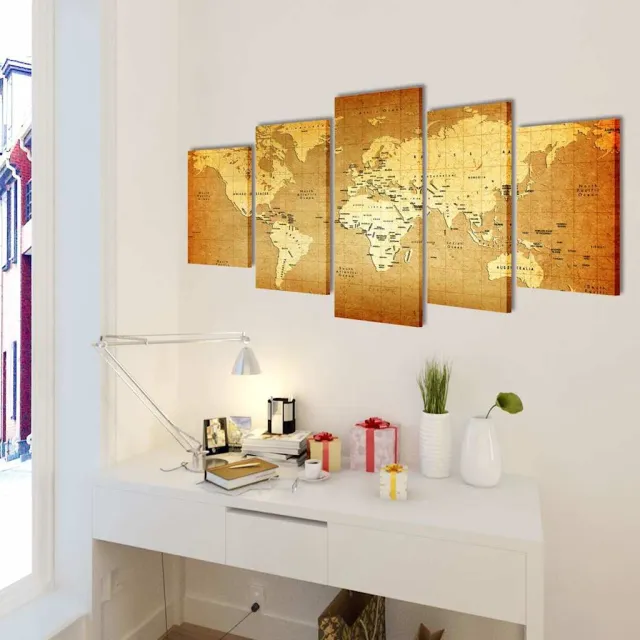 vidaXL Canvas muurdruk print set wereldkaart 100 x 50 cm Meerkleurig