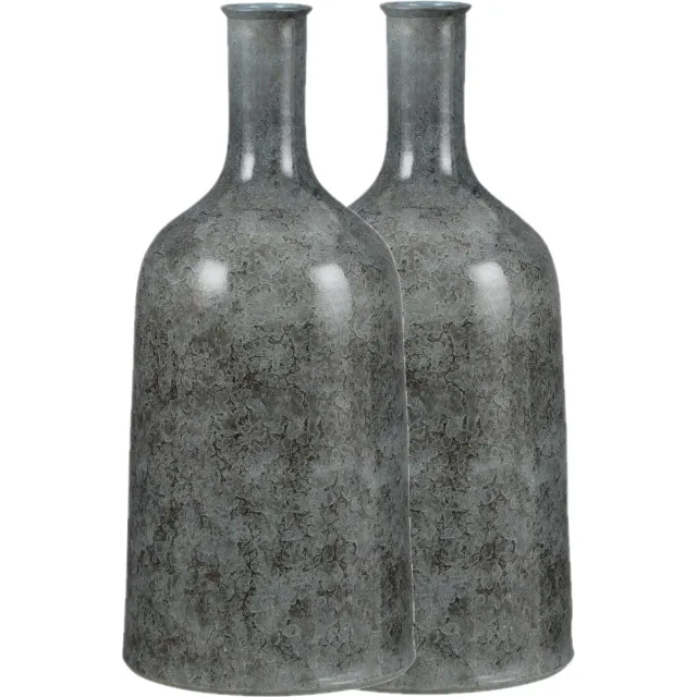 Mica Decorations Fles bloemenvaas - 2x - Terracotta - blauw shadow - D26 en H50 cm