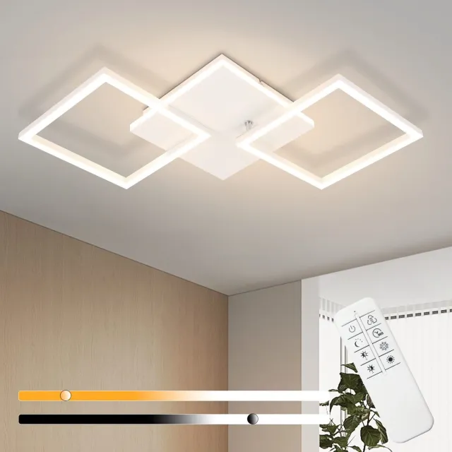 NETTLIFE Plafondlamp LED - Wit - 2 Lichts - Vierkant - 3000-6500K Dimbaar - modern Keukenlamp - 32W - met afstandsbediening - voor Woonkamer | Slaapkamer - 62.8cm