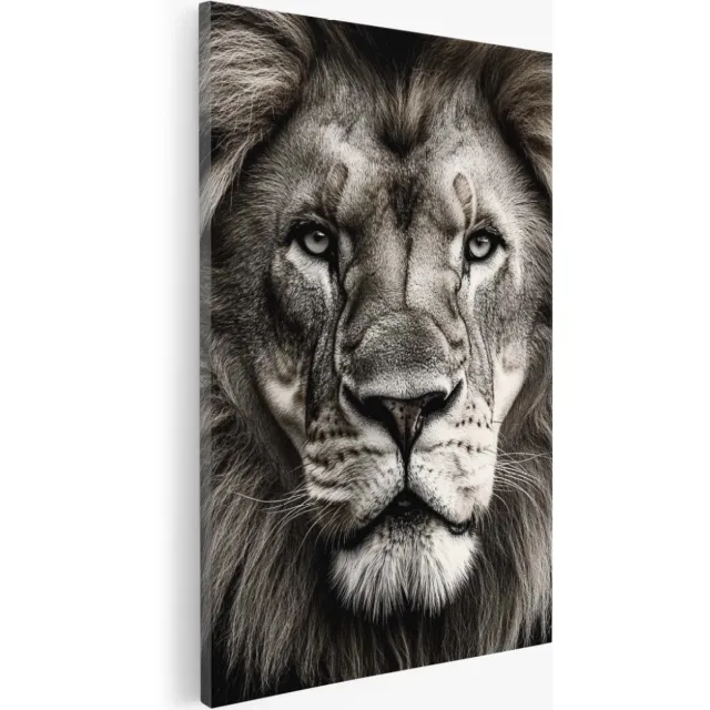 Saammp Canvas Schilderij - Leeuw - Vintage - Dieren - Natuur - 40x50 - Foto op canvas - Wanddecoratie - Muurdecoratie Woonkamer - Slaapkamer decoratie - Canvas Print Multicolor
