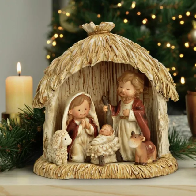 G. Wurm Kerststal gemaakt van poly, beige (b/h/t) 10x10x5cm zwart