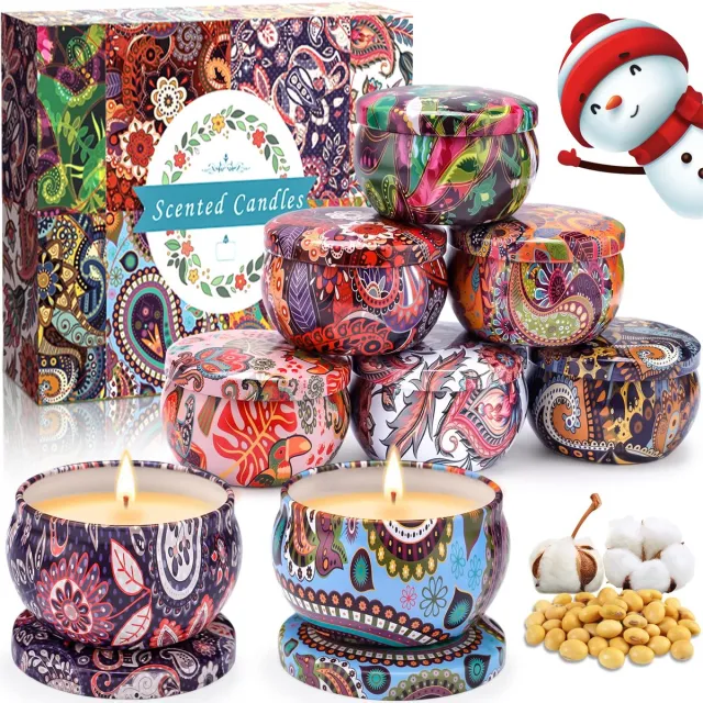 Famanu Geurkaarsen cadeauset van 8 stuks, vanille en lavendel aroma, sojakaarsen met 100-120 branduren Zwart