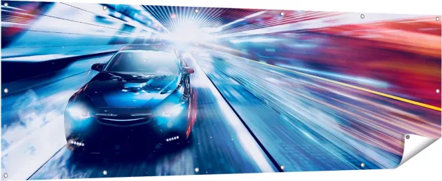 Gards Tuinposter Zwarte Sportwagen Auto - Abstract - 210x70 cm - Tuindoek - Tuindecoratie - Wanddecoratie buiten - Tuinschilderij Multikleur