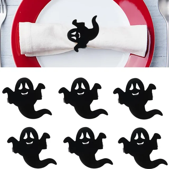 HisKes 6 Pcs griezelige zwarte Halloween servetringen van roestvrij staal, horror‑stijl tafelaccessoire voor feestjes, diners en feestdagdecoratie