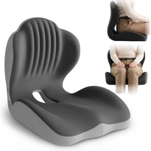 Zyronn Ergonomisch zitkussen met lendensteun, bureaustoelkussen, orthopedisch kussen van traagschuim met uitsparing voor het stuitje, lendensteun voor verlichting van rug, heup- en beenpijn, voor auto, vrachtwagen, kantoor, gamestoel, Tweekleurig Grijs