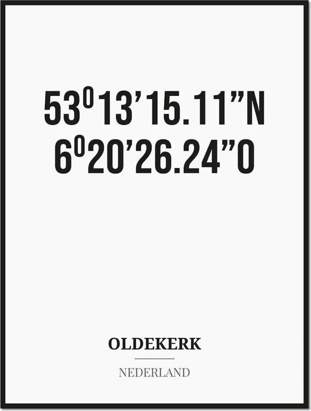 Studio216 Poster/kaart OLDEKERK met coördinaten zwart, wit