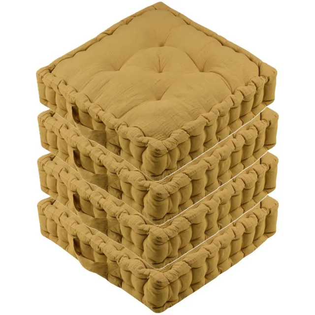 Stof Textile Vloerkussen Maxime - 4x - okergeel - katoen - 45 x 45 x 10 cm - vierkant - Extra dik - extra zitplaatsen - spelen - gamen - relaxen