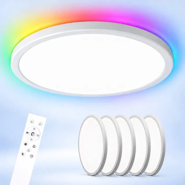 LOVHAUS 5 Stuks LED Plafondlampen 30 cm - 24W 2400 lm - RGB - Afstandsbediening - Dimbaar Wit