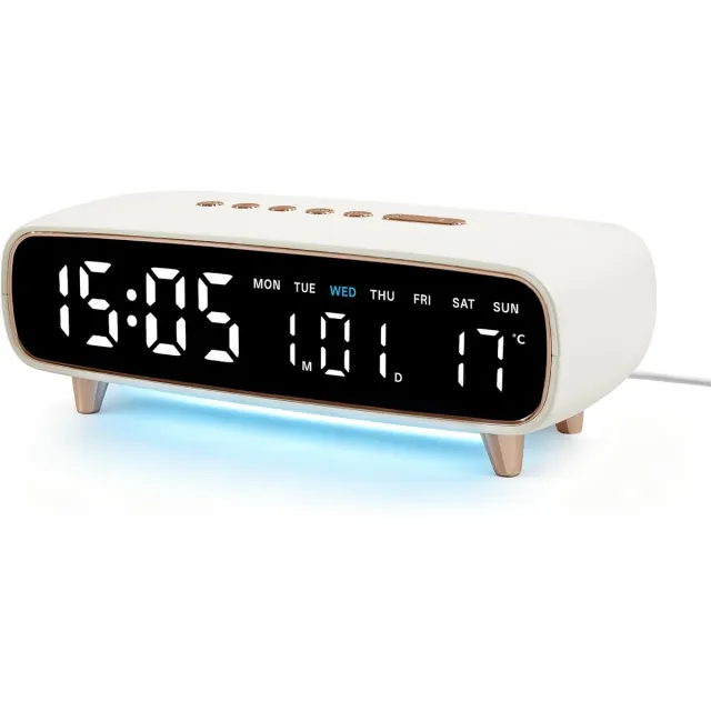 Bobypet Digitale wekke - met nachtlampje - 8,2 inch LED display - Temperatuurweergave - Snooze functie - Dubbele alarmfunctie - Ideaal voor diepe slapers, slaapkamer en kantoor - Wit