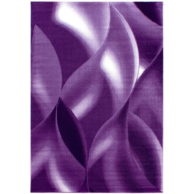 Plus Laagpolig vloerkleed met abstract golfpatroon, violette kleur, geschikt voor de woonkamer, met een jute achterkant, afmetingen: 280 x 370 cm lila
