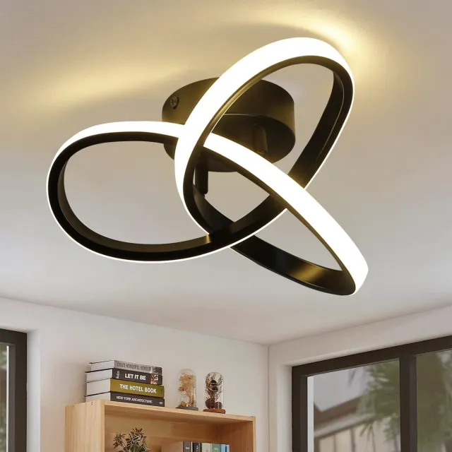 Glitzerlife Plafondlamp Led Plafondlamp - Warm Wit 3000K - Moderne Keukenlamp Slaapkamerlamp Woonkamerlamp - Flikkervrij Niet Dimbaar - Acryl Aluminium - Ø25,5cm - Zwart-Wit