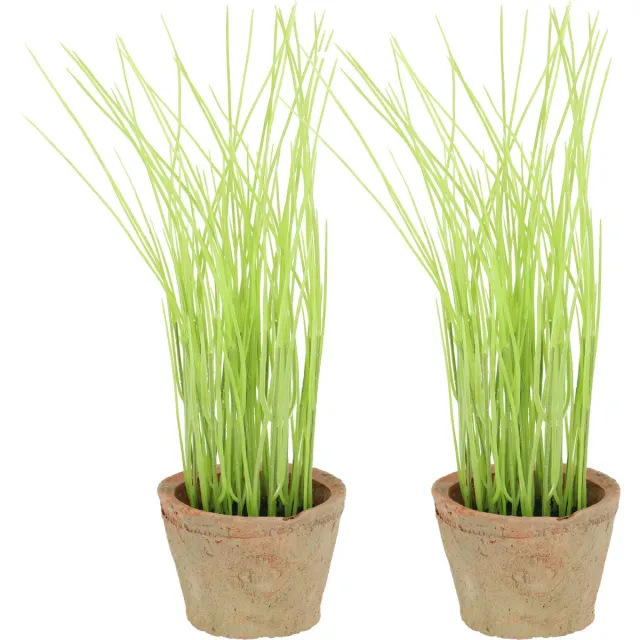 True to Nature Esschert Design Kunstplant/kruiden bieslook - 2x - in oude terracotta pot - 28 cm - kruiden