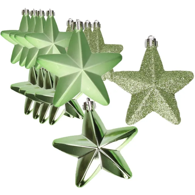 Decoris kersthanger sterren - 24x st - groen - 7 cm - kunststof - kerstornamenten - kerstversiering