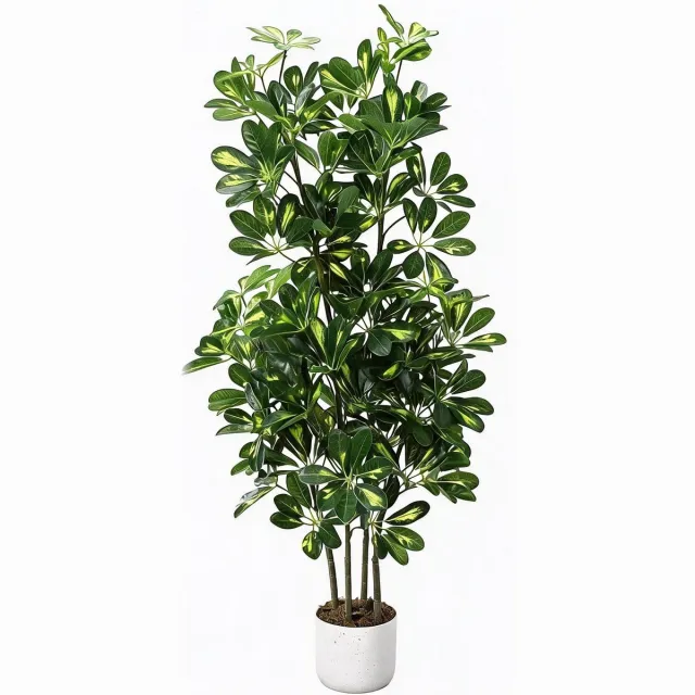 Triumounpre Triumpunpre natuurgetrouwe kunst Schefflera parapluboom 120cm PEVA bladeren - tropische onderhoudsvrije bodemkunstplant met pot voor huis en kantoor groen