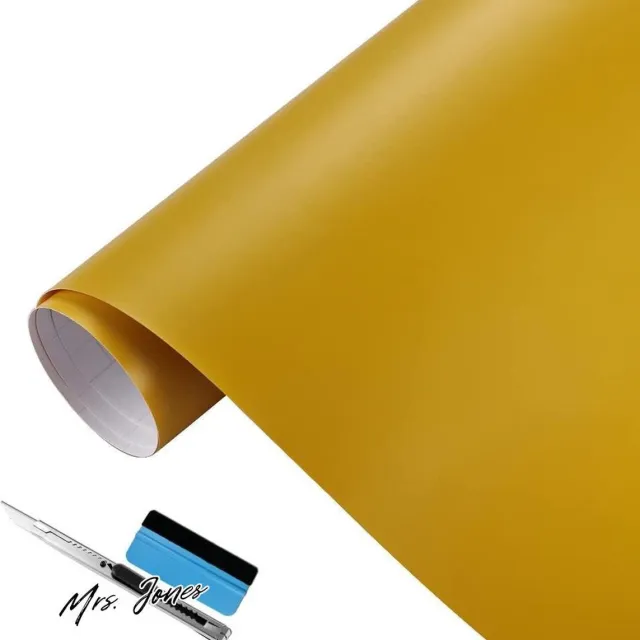Mrs. Jones Mat Geel Vinyl Wrap Zelfklevende Folie Luchtrelease Bubbel - Buiten Beoordeeld Voor Gebruik In De Auto - Bevat Installatiegereedschappen - 30 cm x 150 cm .