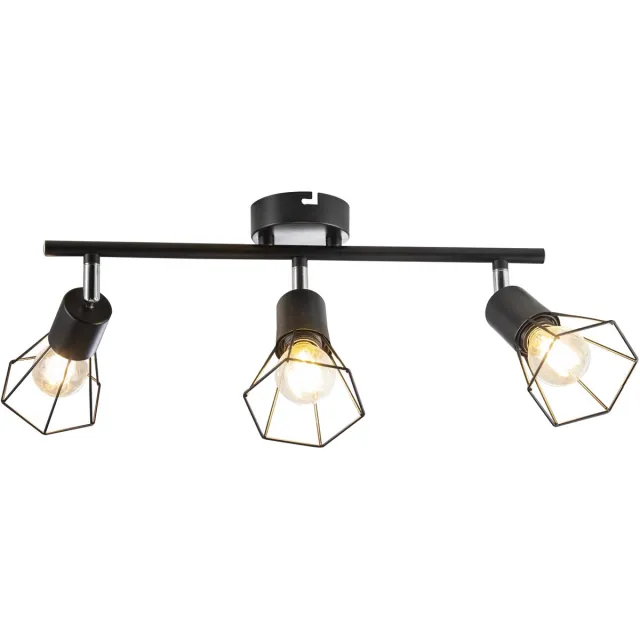 Globo Plafondlamp retro raster plafondspot kooi landelijke stijl woonkamerlamp plafond vintage, in zwart, 3x E14, LxBxH 40 x 8 x 8 cm