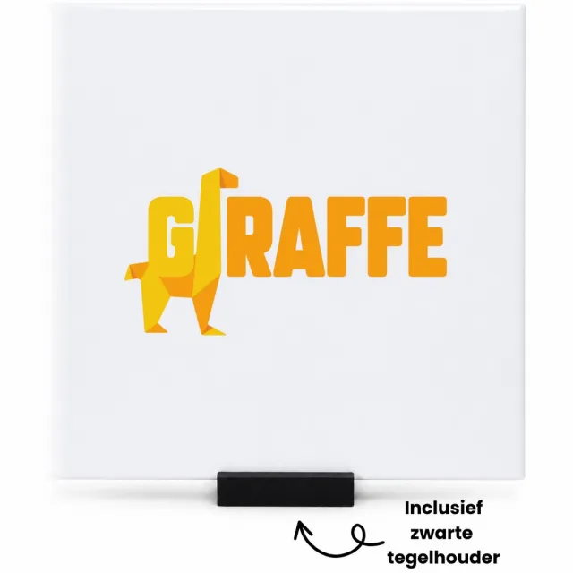 Hacebo giraffe logo geel tegeltje met tegelhouder - Giraffe - dieren liefhebber - tegeltjes met tekst - iemand die houdt van giraffen - verjaardag - cadeau - kado - geschenk - spreuktegels - 15x15 CM Wit