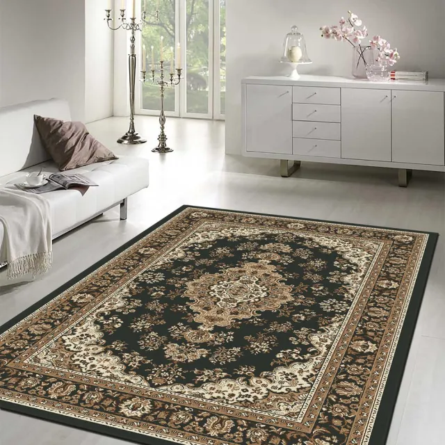 Muratap Nain Klassiek Medaillon - Laagpolig Oosters Vloerkleed - Vintage Tapijt - Zwart- 80x150 CM