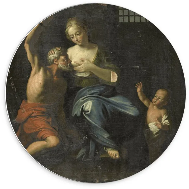 KuijsFotoprint Forex Wandcirkel - Oude Meesters - Cimon en Pero, Adriaen van der Werff, 1670 - 1750 - 70x70cm Foto op Wandcirkel (met ophangsysteem) Rood