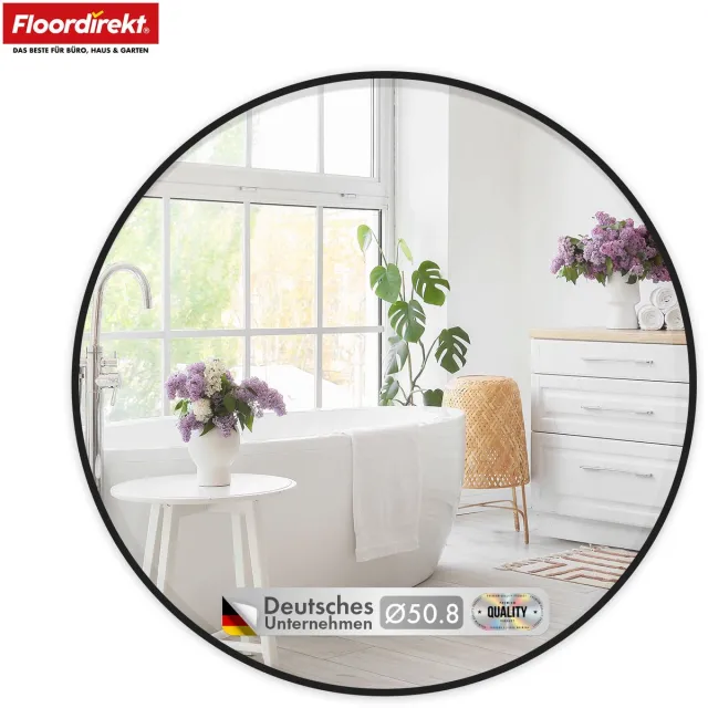 Floordirekt Ronde Wandspiegel Bella - Zwart - Ø 50 cm - Spiegel met Zwart Frame van Aluminiumlegering - Verkrijgbaar in Verschillende Maten