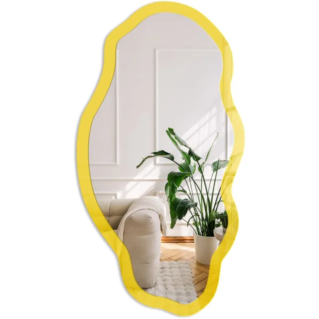 Coloray Intens Geel Spiegel - Geel Rechthoekige Spiegel Voor Interieur - Organische Spiegel - Woonkamer, Kantoor, Keuken - Minimalistisch - 45x90 cm - Totale afmeting 52x97 cm