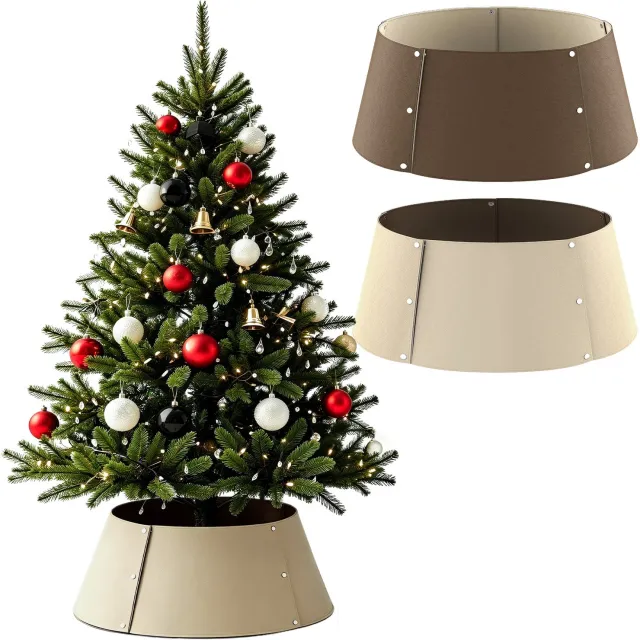 Soontrans Kerstboomkraag van Kunstleer, Omkeerbare Kerstboomstandaard Hoes in 2 Kleuren, Verstelbare Kerstboomvoet Afdekking tot 60 cm, Stijlvolle Kerstdecoratie, Beige en Bruin