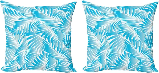ABAKUHAUS Tropisch Sierkussenhoes Set van 2, Exotische Miami Palms, Modern Accent Dubbelzijdige Digitale Print, 60x60, Turquoise Aqua Blauw