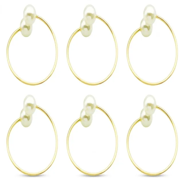 NUVEX Goudkleurige servetringen set van 6 stuks – ronde servet ringen met twee witte parels – decoratieve servethouders voor eettafel bruiloft diner feest banket en tafeldecoratie Gouden