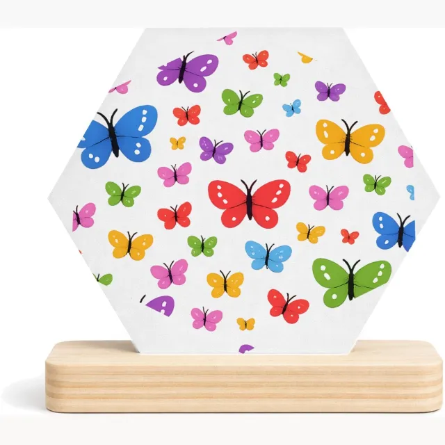 Mr Cadeautjes MDF fotolijst/inleg hexagon 14 x 13 - design Speels herhaalpatroon met kleurrijke vogels en kleine bloese | cadeau Wit