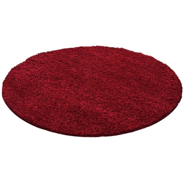 flycarpets Hoogpolig vloerkleed, effen kleur - gewoon rood, vloerkleed voor de woonkamer, jute achterkant, afmeting: 160 cm rond
