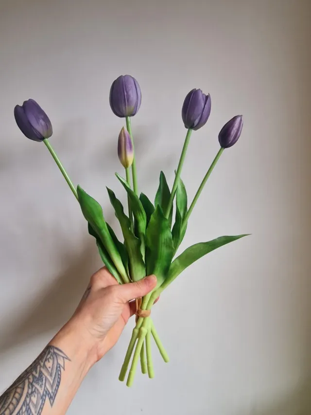 Wonders at Home Official Real Touch Tulips - Old Purple - Autumn Purple - Real Touch Tulpen - Oud Paars - Tulpen - Kunstbloemen - Kunst Tulpen - Kunst Boeket - Tulp - 40 CM - Bos Bloemen - Latex Bloem - Bruiloft