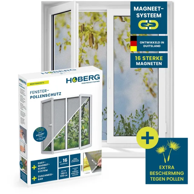 Hoberg raamhor met innovatieve magnetische bevestiging | Hor tot 150 x 130 cm, op maat te knippen, boren en schroeven niet nodig | Hor te bevestigen met 16 magneten, grijs, 1 stuk grijs - pollenhor