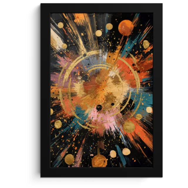 FrameYourWall Poster in lijst - Fotolijst 20x30 cm - Posters - Explosie - Verfstructuur - Goud - Abstract - Posterlijst zwart - Decoratie - Wanddecoratie woonkamer - Muurdecoratie slaapkamer
