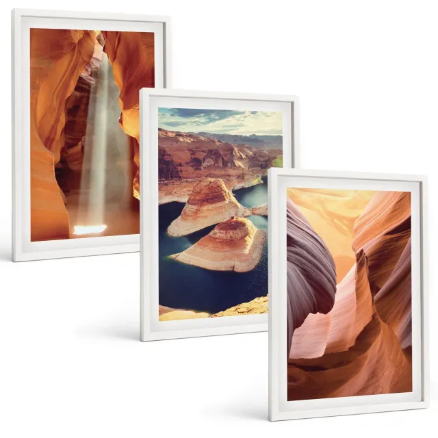 TULUP 3-Delige Schilderij Set - Waterval in de kloof Rotsformaties in de canyon - 40x60 - Decoratieve Schilderijen - Woonkamer - Interieur - Moderne Wanddecoratie Witte lijst